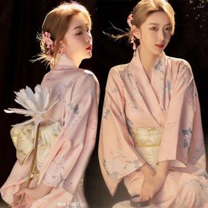 Ethnic Clothing Kimono Improved Female Japanese Chinese Style Dress Traditional Yukata Women Po Bathrobe Japan Girl Red Cherry Blossoms