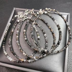Pulseira de quartzo rutilado preto natural com miçangas facetadas cristal fashion pedra de cura feminina joias presente 1 pçs