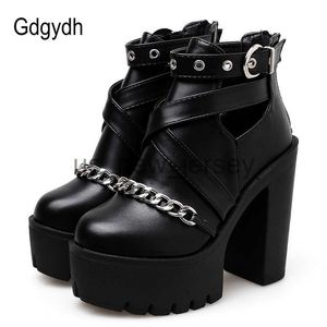 Boots Gdgydh Plus Size 42 Fashion Chain Women Women Shoes Zipper Square High Heel Boots для женской панк -обуви платформы весна осень J230803