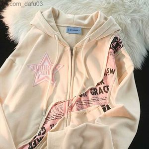 Herrtröjor tröjor American Shepherd Street Star Letter Printing Cardigan Women's Sweater Spring New Trend Brand Sweet Loose Hoodie Men's Z230804