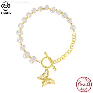 Charm Bracelets Rinntin Baroque Pearl Bracelet Figaro Link Chain 925 Sterling Silver Fashion Dainty Handmade Butterfly Jewelry for Women GPB23 L230804