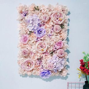 Fiori decorativi 40x60cm Decorazione di nozze artificiali Pannelli murali di fiori finti Rosa di seta Sfondo romantico rosa