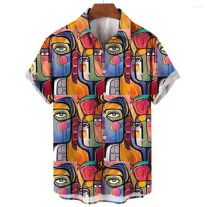 Camisas casuais masculinas para homens Roupas de verão Art Face Graphic 3D Vestuário Oversized Manga curta Tops Streetwear Blusa Camisa