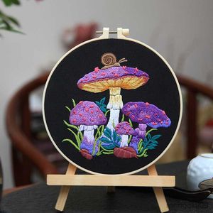 Chinese Style Products DIY Embroidery Printed Mushroom Pattern Beginner Flower Cross Stitch Set Needlework Hoop Handmade Sewing Art Craft R230803