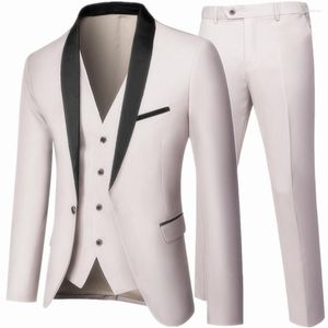 Men's Suits Black Men Autumn Wedding Party Three Pieces Set Large Size 5XL 6XL Male Blazer Coat Pants And Vest Fashion Slim Fit Suit