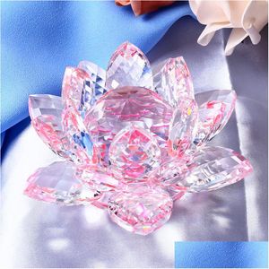 ノベルティアイテム8/10/12cm Mticolor Crystal Lotus FlowersミニチュアFeng Shui Glass Figurines Crafed