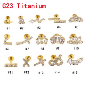 Labret Lip Piercing Jewelry G23 Ring Stud Golden Internamente Filettato Cristallo Zircone Orecchio Tragus Helix Corpo Croce Corona 16G Bar 230802