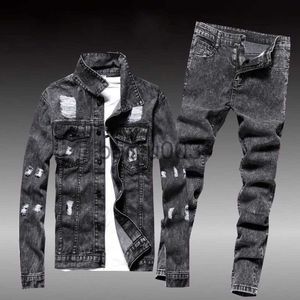 Herrespår 2022 Autumn Winter Men Jean Set Jacket Ny tidvatten cowboy jeans kostym jacka stilig herrkläder odla moral j230803