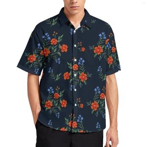 Mäns casual skjortor Ditsy Floral Loose Shirt Mens Vacation Red Flowers Print Hawaiian Custom Short Sleeve Y2K Overdized Bluses