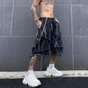 Mens Shorts houzhou sıkıntılı yırtık erkek denim şort kot pantolon adam baggy erkek yaz şortları y2k siyah punk sokak kıyafeti vintage hip hop 230802