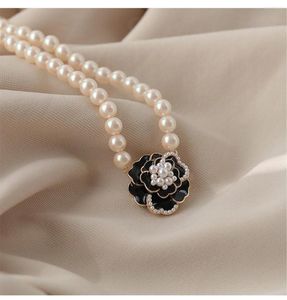 Choker Camellia Pearl Necklace Earrings Jewelry Set Vintage Chocker Neck Chain Flower Women's Accessories