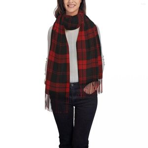 スカーフレディーススカーフウィンターブラックアンドレッドタータン格子縞のスコットランドパターン薄い温かいケープラップ女性バンダナパシュミナロングタッセル