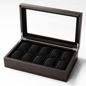 Titta på rutor Box Storage Case Wood Organizer för män Mekaniska handledsklockor Transparent takfönster Display Collection Gift