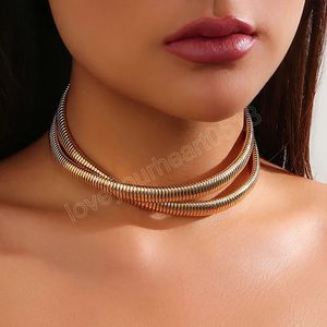 Exaggerated Big Heavy Metal Chunky Chain Twisted Torques Choker Necklace Women Punk Chain Jewelry Men