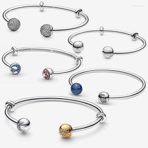 Связанные браслеты моменты круглая пряжка луна и солнце простое модное открытое браслет DIY S925 Серебряный