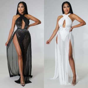 Item Title Autumn And Winter Womens Sexy Mesh See Through Drilling Split Dress For Women