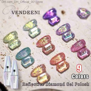 Nagellack Vendeeni 9 Farben Flash Chip Diamant Gel Nagellack Flash Nagellack Kunst Gel Lack reflektierender Effekt UV Nagelkleber Aufkleber Z230802