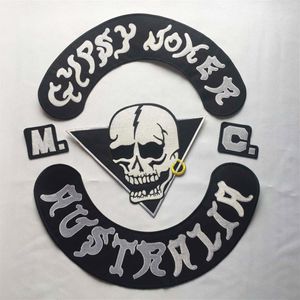 Moda GYPSY JOKER AUSTRÁLIA MC Club Biker Colete com remendo bordado de ferro na parte de trás da jaqueta remendo de motocicleta 221x