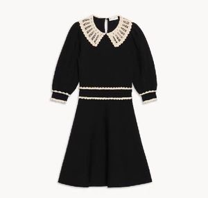 23SFNew Sandr o Lace Doll Neck Dress Women's Bubble Sleeve Hepburn Style Little black dress