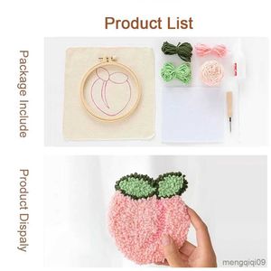 Kinesiska stilprodukter DIY -broderi Punch Needle Coaster Set Fruits Coaster With Yarn Nybörjar Crafts Needwork Rug Hooking Design R230803