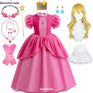 Flickans klänningar Peach Princess Cosplay Dress Girl Rollspel Spela kostym Birthday Party Stage Performace Outfits Kids Carnival Fancy Clothes 230803