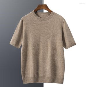 Men's Sweaters High-quality Seamless Cashmere Short Sleeve Sweater Men Autumn Winter Soft Warm Pullovers Casual O-Neck Knitted T-shirt Tops