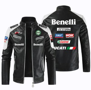 Herrjackor Benelli bil motorcykel pu läderjacka lapptäcke cyklist casual blixtlås med manlig motorcykel outwear 230802