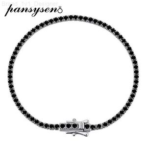 Charmarmband Pansysen 925 Sterling Silver Obsidian Sapphire Simulerade Moissanite Diamond Chain Tennis Armband för kvinnor Fina smycken L230804