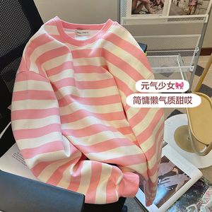 Bluzy damskie bluzy koreańskie bluzy Koreańskie bluzy kobiety harajuku różowy pasek cienki bluza długi rękaw 11 motorka młoda kawaii streetwear y2k tops ubrania 230803