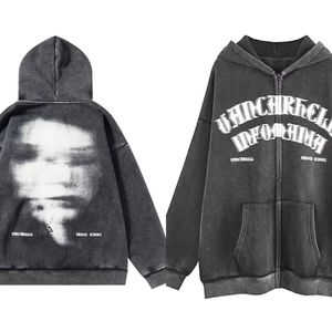 Kvinnor Hoodies Sweatshirts Deeptown Grunge Emo Zip Up Graphic Oversize Gothic Punk Dark Letter Gray Women Hip Hop Streetwear Loose Tops 230802