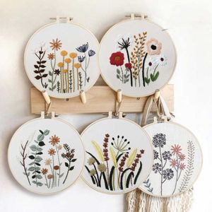 Chinese Style Products Embroidery Bamboo Hoop Flowers Plants Pattern DIY Cross Stitch set Punch Needle Art craft Painting Home Decoration