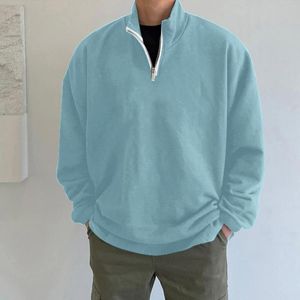 Herrtröjor solid färg stativ krage tröja överdimensionerad pullover tröjor långärmad tröja under tröja sudaderas