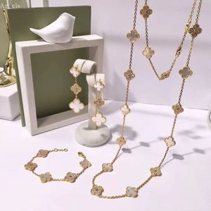 Designer de luxo dupe elegante trevo colar charme diamante banhado a prata ágata pingente 20 flor trevo de quatro folhas para menina dia dos namorados jóias de noivado perfeito