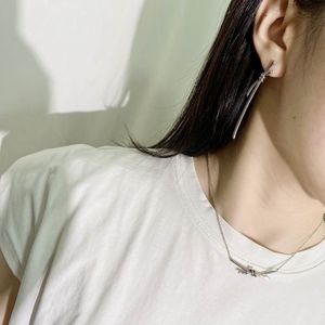 2023 lovely cute pendant Necklaces long silver thin stainless steel chain twist strip design Women necklace earrings suit with dust bag and box