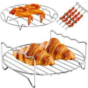 Verktyg Air Fryer Rack Set Baking Tray Rostfritt stål Dubbelskikt Stekt Hållare Ånggrillgrill Stickar Köksverktyg