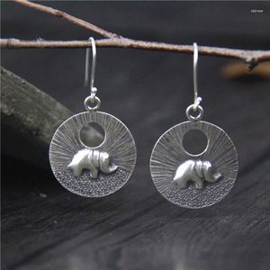 Hoop Earrings Real S925 Sterling Silver Fashion Handmade National Style Round Brand Elephant MeiBaPJ Exquisite Party Jewelry