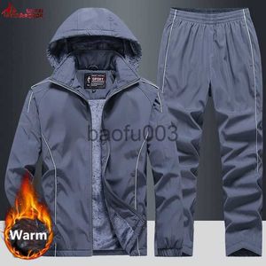 Agasalhos de treino masculinos de inverno de lã engrossar moletons russos conjunto esportivo casual quente academia jogger esqui moletons jaqueta + calça de moletom terno J230803