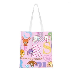 Sacolas de compras com estampa fofa de animação japonesa Sugarbunnies bolsa de lona reutilizável bolsa de ombro para compras