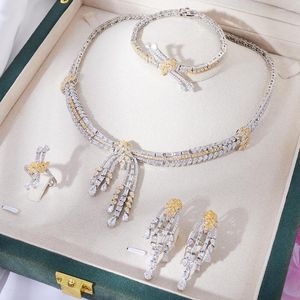 Colar Conjunto de Brincos INJEWELIFE Luxo Zircônia Cúbica Jóias Para Mulheres Casamento Festa de Noivado Dudai África Nigéria Cristal Jóias