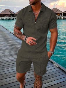 Men's Tracksuits 2023 Summer Summer Summer Sleeve Zip Polo Shirt Tshirt Tshirt اثنين