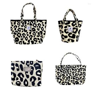 Sacos de Compras Moda Feminina Bolsa de Ombro de Lona Estampa de Leopardo Bucket Clutch Bolsas Tote Casual Pano Axilas