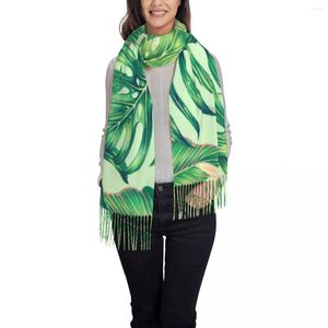 Cachecol Feminino Cachecol Feminino Envoltório de Cabeça com Borla Palmeira Tropical e Folha de Monstera Femme Fino Outono Primavera Inverno Bandana