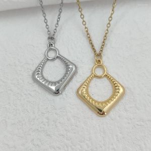 Colares com Pingente Vintage Aço Inoxidável Colar em Forma de Gota Feminino Prata Banhado a Ouro Quadrado Oco para Meninas