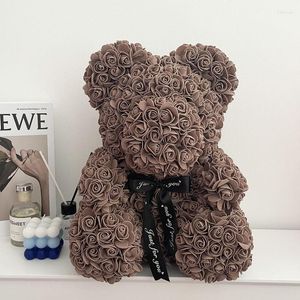 Dekorativa blommor Multicolor 25cm Rose Teddy Bear Heart-Shaped Artificial Flower Female Valentine's Day Wedding Birthing Christmas Present