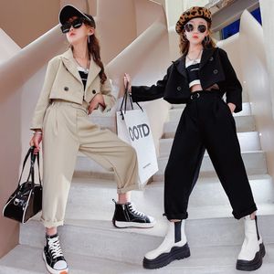 Suits Girls Blazer Suits Clothing Sets Spring Autumn Kids JacketsPants with Belt Fashion Loose Formal Teenage Casual Outfits 4-14Year 230802