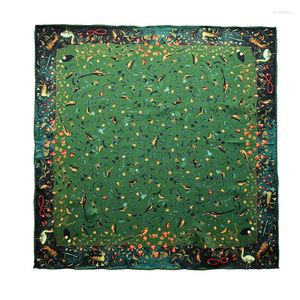 Scarves Army Green Luxury Natural Silk Scarf Women Spring Printed Bird Real Twill Wraps Square 53cm Bandana Lady Hijab