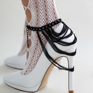 Cavigliere 2023 gotico multistrato catena grossa nera donna signora tacco alto sandali a piedi nudi scarpa cosplay gioielli piede sexy