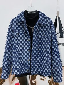 Jaquetas Masculinas Outono Chessboard Denim Rough Edge Estilo Coreano Moda Solta Versátil Motocicleta Casaco de Alta Qualidade 21Z1231