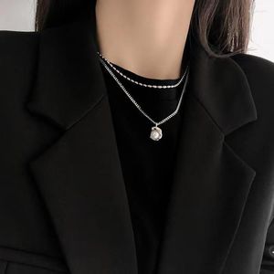 Catene Vintage Goth Punk Pearl Pendant Collana in metallo a catena multistrato per collari da donna