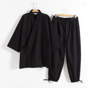 Ethnische Kleidung Kimono Pyjamas Japanische Baumwolle 2PCS Set Yukata Samurai Männer Ninjya Mönch Tragen Chef Gartenarbeit Arbeitskleidung Japan Stil Jinbei